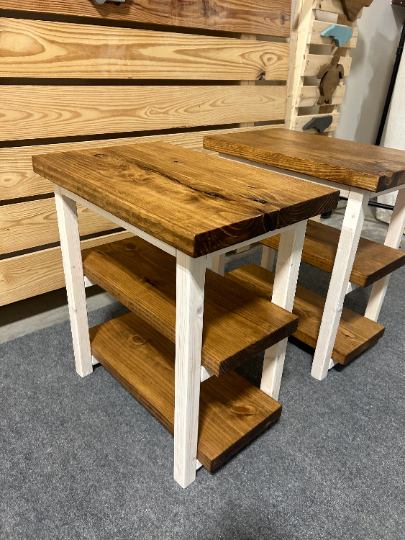 Farmhouse Ladder Style End Tables - White Stain, Early American - Wood ...