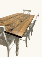 Load image into Gallery viewer, 6-Foot Table Set - Farmhouse Style with Turned Table Legs - Chairs and Bench Seating - White and Provincial Brown - Wooden Kitchen Table Set
