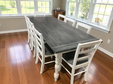 Load image into Gallery viewer, Farmhouse Table with Turned Legs, Chair Set Carbon Gray Whitewash Top and Antique White Base, Wooden Dining Table
