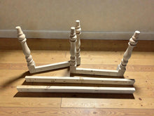 Load image into Gallery viewer, DIY Farmhouse Table Kit Turned Legs Unfinished Wood Base Fits 5-Foot or 6-Foot Tops
