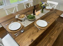 Load image into Gallery viewer, 6-Foot Table Set - Farmhouse Style with Turned Table Legs - Chairs and Bench Seating - White and Provincial Brown - Wooden Kitchen Table Set
