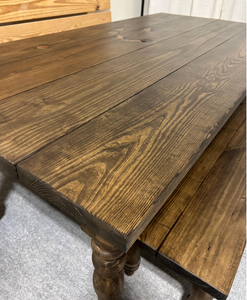 6ft Turned Leg Farmhouse Table Set with Benches (Dark Walnut)