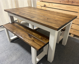 Small Farmhouse Table - Dining Set - With Benches - Espresso, Antique White - Kitchen Table - Wooden Table