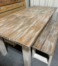 Load image into Gallery viewer, Farmhouse Table with Benches, Whitewash, Special Walnut, Distressed White, 6ft Dining Set, Wooden Kitchen Table
