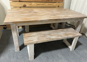 Farmhouse Table with Benches, Whitewash, Special Walnut, Distressed White, 6ft Dining Set, Wooden Kitchen Table