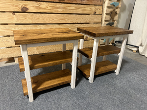 Farmhouse Ladder Style End Tables - White Stain, Early American - Wooden Living Room Furniture or Bedroom Nightstands