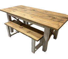 Load image into Gallery viewer, 6-Foot Classic X Style Farmhouse Table Set with Benches (Special Walnut, Distressed White)
