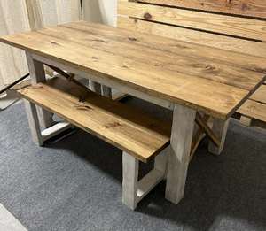 6ft Classic X Style Farmhouse Table Set with Benches (Special Walnut, Distressed White)