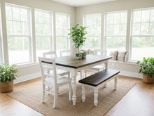 Load image into Gallery viewer, 5-Foot Rustic Farmhouse Table with Turned Legs, Bench and Chair Set Dark Walnut Top and Antique White Base, Wooden Dining Table
