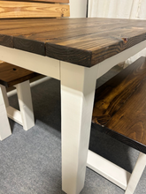 Load image into Gallery viewer, Small Farmhouse Table - Dining Set - With Benches - Espresso, Antique White - Kitchen Table - Wooden Table
