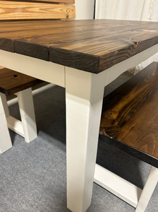 Small Farmhouse Table - Dining Set - With Benches - Espresso, Antique White - Kitchen Table - Wooden Table