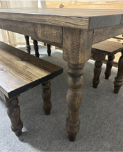 Load image into Gallery viewer, 6ft Turned Leg Farmhouse Table Set with Benches (Dark Walnut)
