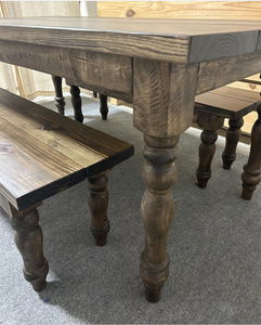 6ft Turned Leg Farmhouse Table Set with Benches (Dark Walnut)