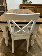 Load image into Gallery viewer, 6-Foot Table Set - Farmhouse Style with Turned Table Legs - Chairs and Bench Seating - White and Provincial Brown - Wooden Kitchen Table Set
