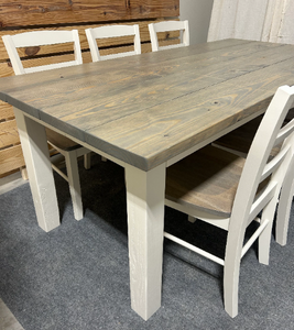 Wooden Farmhouse Table Dining Set - With Chairs - Classic Gray and Antique White - Real Wood Kitchen Table Set