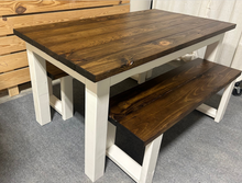Load image into Gallery viewer, Small Farmhouse Table - Dining Set - With Benches - Espresso, Antique White - Kitchen Table - Wooden Table
