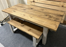 Load image into Gallery viewer, 6ft Classic X Style Farmhouse Table Set with Benches (Special Walnut, Distressed White)
