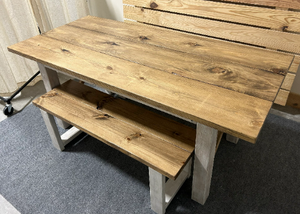 6ft Classic X Style Farmhouse Table Set with Benches (Special Walnut, Distressed White)