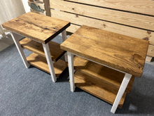 Load image into Gallery viewer, Farmhouse Ladder Style End Tables - White Stain, Early American - Wooden Living Room Furniture or Bedroom Nightstands
