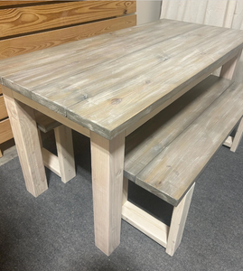 Small Dining Table Set with Table and Benches - Simply White and Gray White Wash - Wooden Kitchen Table Set