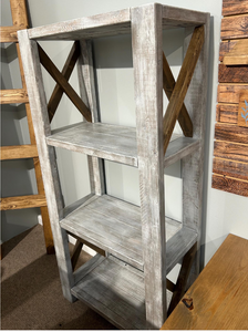 Handmade Wooden Bookcase - Shelving Unit - Gray, Distressed White - Office, Living Room Furniture