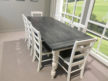 Load image into Gallery viewer, Farmhouse Table with Turned Legs, Chair Set Carbon Gray Whitewash Top and Antique White Base, Wooden Dining Table
