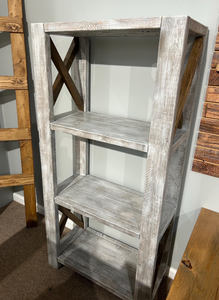 Handmade Wooden Bookcase - Shelving Unit - Gray, Distressed White - Office, Living Room Furniture