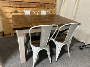 Small Farmhouse Dining Set with Chairs - Marshmallow White, Dark Walnut - Wooden Table Set - Small Kitchen Table