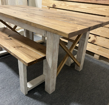 Load image into Gallery viewer, 6ft Classic X Style Farmhouse Table Set with Benches (Special Walnut, Distressed White)
