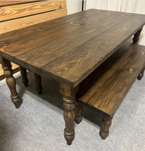 6ft Turned Leg Farmhouse Table Set with Benches (Dark Walnut)