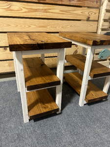 Farmhouse Ladder Style End Tables - White Stain, Early American - Wooden Living Room Furniture or Bedroom Nightstands
