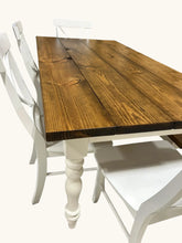 Load image into Gallery viewer, 6-Foot Table Set - Farmhouse Style with Turned Table Legs - Chairs and Bench Seating - White and Provincial Brown - Wooden Kitchen Table Set

