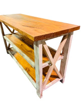 Load image into Gallery viewer, Rustic Farmhouse Buffet Table: Distressed White &amp; Gunstock Shelving
