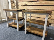 Load image into Gallery viewer, Farmhouse Ladder Style End Tables - White Stain, Early American - Wooden Living Room Furniture or Bedroom Nightstands

