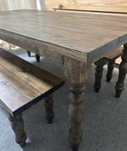 Load image into Gallery viewer, 6ft Turned Leg Farmhouse Table Set with Benches (Dark Walnut)
