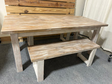 Load image into Gallery viewer, 6ft Classic Farmhouse Table with Benches (White Wash Walnut, Distressed White)
