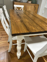 Load image into Gallery viewer, 6-Foot Table Set - Farmhouse Style with Turned Table Legs - Chairs and Bench Seating - White and Provincial Brown - Wooden Kitchen Table Set
