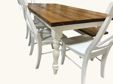 Load image into Gallery viewer, 6-Foot Table Set - Farmhouse Style with Turned Table Legs - Chairs and Bench Seating - White and Provincial Brown - Wooden Kitchen Table Set
