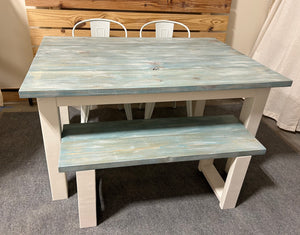 5ft Classic Farmhouse Table with Bench and Chairs (Aqua, White)