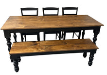Load image into Gallery viewer, Modern Farmhouse Dining Set: Black Base, Provincial Brown Top, Turned Leg Table

