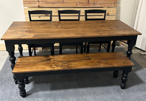 Modern Turned Leg Farmhouse Table Set with Bench and Chairs (Provincial and Black)