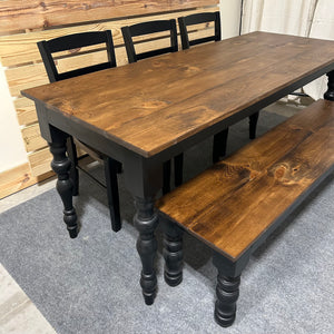 Modern Turned Leg Farmhouse Table Set with Bench and Chairs (Provincial and Black)