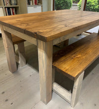 Load image into Gallery viewer, 5-Foot Dining Table - With Benches - Modern Farmhouse Style - Gray, Provincial Brown - Wooden Kitchen Table
