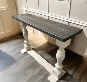 Farmhouse Entryway Table - Console, Sofa Table - Antique White, Carbon Gray Whitewash Top - Wooden Rustic Farmhouse Style