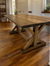 Load image into Gallery viewer, Farmhouse Table With Trestle Base and Chair Option, 6ft Stained Dining and Pedestal Kitchen Set, Wooden Table
