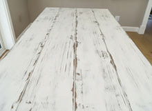 Load image into Gallery viewer, 7-Foot Rustic Farmhouse Table and Bench with Turned Legs, White Distressed Top and  Base, Wooden Dining Table, Kitchen Table
