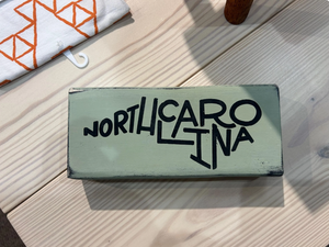 Hand-Painted North Carolina Wooden Block Decor – Rustic Farmhouse Shelf Accent – Horizontal NC State Sign – Handmade Southern Home Décor
