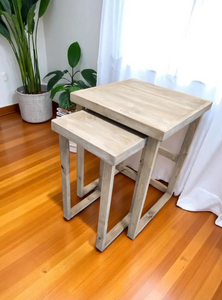 Nesting End Tables Table - Gray Whitewash - Living Room Wood Furniture