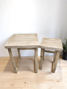 Nesting End Tables Table - Gray Whitewash - Living Room Wood Furniture