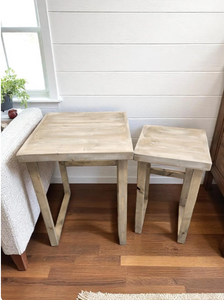 Nesting End Tables Table - Gray Whitewash - Living Room Wood Furniture